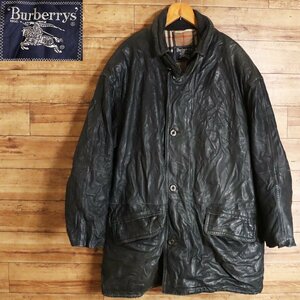 G7S/S2.12-1　90s　Burberry's　バーバリーズ　本革　ラムナッパレザー　カーコート　レザージャケット　裏ノバチェック　ライナー　古着