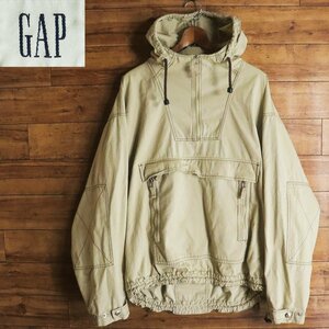 J13J/Y2.9-2　90s~　アメリカ古着　GAP　ギャップ　アノラックパーカー　ハーフジップ　プルオーバーコットンジャケット　L　クリーム