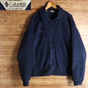 L1J/R2.1-3　90s　Columbia　コロンビア　フリースジャケット　ブルゾン　フルジップ　刺繍ロゴ　アウトドア　L　ブルー　アメリカ古着