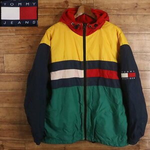 %2K/Y2.19-4　90s　TOMMY JEANS　TOMMY HILFIGER　トミーヒルフィガー　ナイロンジャケット　クレイジーパターン　ブルゾン　メンズ　Ｍ