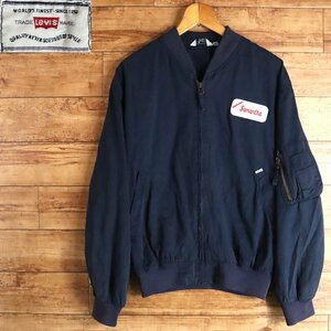 I2S/R2.20-2　Levi's　リーバイス　ワークジャケット　ジップアップ　ブルゾン　MA-1タイプ　ジャンパー　ワッペン　S　ネイビー　古着