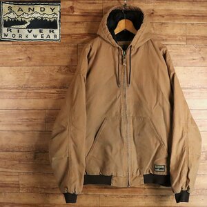 E1S/R2.20-1　SANDY RIVER WORKWEAR アクティブパーカー ダックジャケット 裏キルティング IDEALジッパー 3XL ビッグサイズ ブラウン 古着