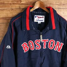 #5K/Y2.23-5　majestic　ナイロンジャケット　Boston Red Sox　ボストン・レッドソックス　ナイロンブルゾン　ジップアップ　メンズ　L_画像2