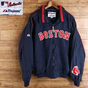 #5K/Y2.23-5　majestic　ナイロンジャケット　Boston Red Sox　ボストン・レッドソックス　ナイロンブルゾン　ジップアップ　メンズ　L