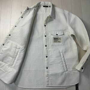 美品/2XL-3XL相当★ディーゼル/DIESEL ストライプステッチ キルティング シャツジャケット ラバープレート 中綿 ロゴテープ メンズ 白