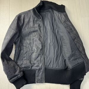 美品/50 XL相当★ゼニア/ZEGNA ブラックデニム フライトジャケット ブルゾン MA-1 ボンバー ハイネック リブニット 中綿 メンズ 黒