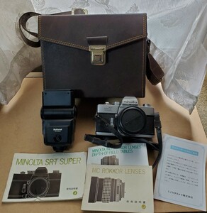 ジャンク　フィルムカメラ　MINOLTA ミノルタ SRT SUPER レンズ付き　ケース　 national　QE-250S 