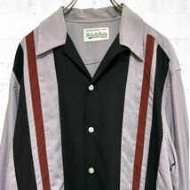 WACKO MARIA THREE-TONE 50'S SHIRT ワコマリア スリートーン オープンカラー シャツ 長袖 パープル ブラック　黒 ブラウン ルード L _画像2