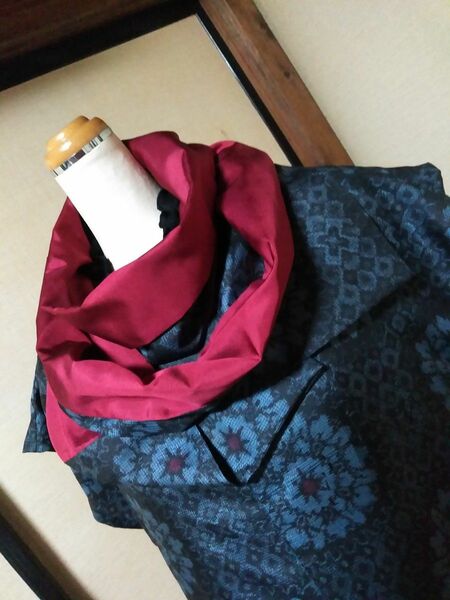 着物リメイク　大島紬のロングワンピース。