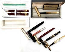 A2732■ 万年筆＆ボールペンまとめ ペン先18K ペン先14K 等 PARKER WATERMAN 他 計6本 ペン＆シャーペン計2本 計8本 筆記未確認 現状品 _画像1