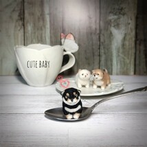 コロコロ柴犬①黒柴 一体のみ 豆わんこ 羊毛フェルト ハンドメイド ドールハウス ミニチュア ブライス ペット 子犬_画像1