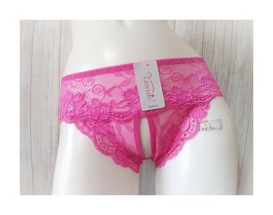 ★新品★ XL ショーツ 濃いめピンク オープンクロッチ レース LL 大きいサイズ セクシーランジェリー 股開き