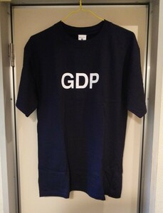 00s 経済用語 Tシャツ 半袖 紺『GDP』国内総生産 前プリント 首タグ表記MEDIUM・実測身幅約49.5cm 小さめ※未試着品/未使用品/商品タグなし