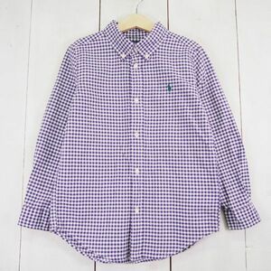 ラルフローレン RALPH LAUREN 1P刺繍ギンガムチェック柄長袖コットンボタンダウンシャツ(130)パープル/キッズ