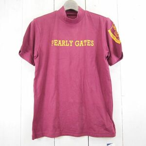 未使用 パーリーゲイツ PEARLY GATES ストレッチ ボトルネック 半袖Tシャツ(3)ワイン系/日本製