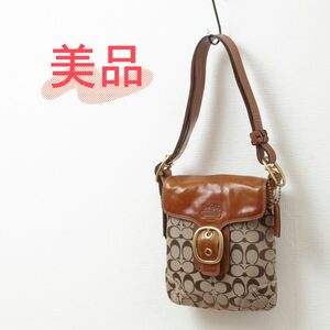 【美品】COACH(コーチ)キャンバス レザー ショルダーバッグ ブラウン！ 茶色11442 レディース 中古 used ブランド