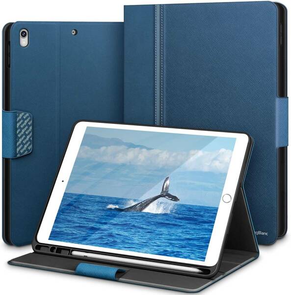 KingBlanc iPad Air 第3世代・iPad Pro 10.5 インチ 手帳型 ケース 2019/2017モデル対応 ペンシル収納 オートスリープ/スタンド機能 ブルー