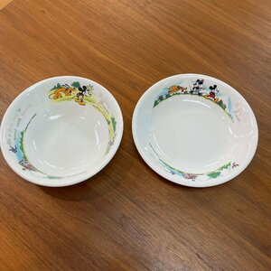 ☆コレール／corelle☆ コーニング ディズニー ミッキ－＆ミニー柄 皿1枚・ボウル1枚セット 昭和レトロ 【中古品】札幌発