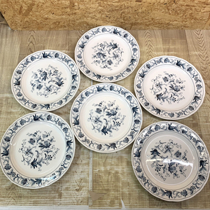 ★NIKKO★ NKT ブルーオニオン プレート 23.5㎝ 6枚セット 大皿 丸皿 草花絵柄 食器 中古品 キズ・欠けあり