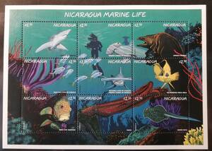 ニカラグア(2) 海洋生物(9種ミニシート) MNH
