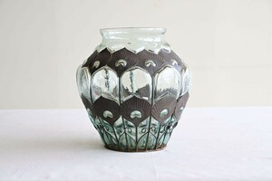 【古美術】古硝子 花瓶 壺 古玩 装飾 アールデコ ディスプレイ インテリア 洋装飾 ガラス 気泡 ゆらゆら