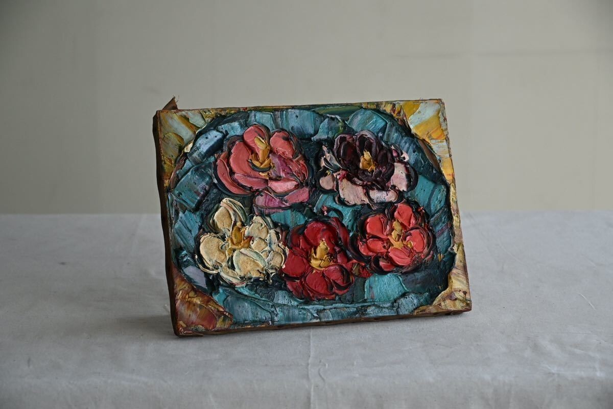 [Thick Flowers] Oil Painting, Small Piece, Dark Oil Painting, Antique Painting, Canvas, Still Life, Wall Hanging, Interior, Store, Display, Wall Decoration, Painting, Oil painting, Still life