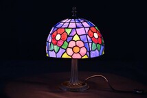 【骨董品】ステンドグラス ランプ アンティーク デスクライト ナイトランプ 卓上 小型 花柄_画像1