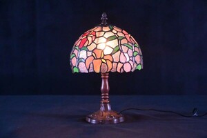 [ антиквариат товар ] витражное стекло 33cm лампа античный настольное освещение nai карты настольный маленький размер цветочный принт 