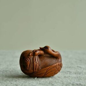 【古美術】あひる? 2匹 つがい 根付 Netsuke 精密 彫刻 超絶技巧 柘植 木製 繊細 彫刻 古玩