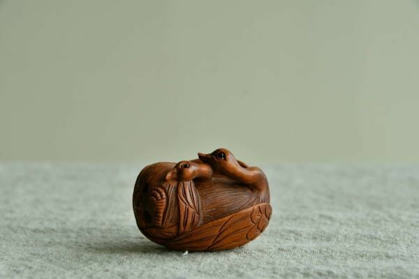 【古美術】あひる? 2匹 つがい 根付 Netsuke 精密 彫刻 超絶技巧 柘植 木製 繊細 彫刻 古玩