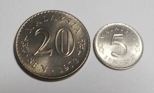 マレーシア　1973年　20セン・5セン硬貨　2個セット