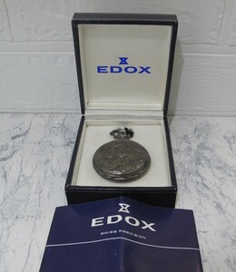 エドックス EDOX 手巻き 17石 スモセコ 馬 ラウンド 白文字盤 懐中時計 ケース・取説付き