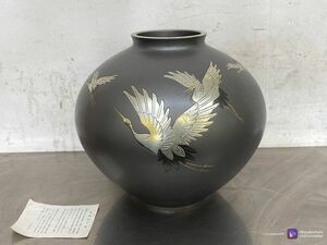 B096 真峰 青銅 鶴 大型 花瓶 花器 壺 茶道 華道 インテリア 置物 工芸品 高さ31cm 6kg キズ多い 中古品