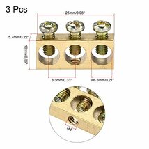 ターミナルアースバー 銅バー アース端子台 真鍮 3ポジション 配電用 25mmx5.7mmx10mm 3個入り_画像2
