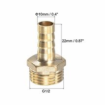 真鍮ホースバーブ継手 ストレート 10mm x G1/2オスねじ パイプコネクター ステンレス鋼ホースクランプ付き_画像2