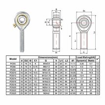 POS6球面ロッドエンドベアリング 6 mmボア自己潤滑ジョイントベアリング M6x1.0_画像6