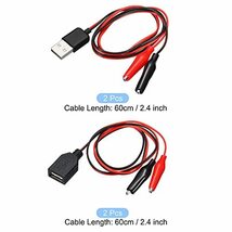 ワニクランプテストワイヤー USB オス&メス-ワニ口クリップ 充電試験 回路アダプタ用 ブラック レッド 60cm_画像2