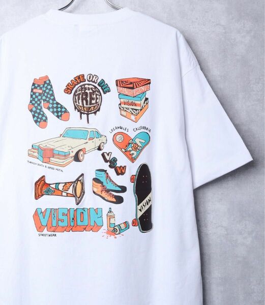 【VISION STREET WEAR】グラフィック刺繍Tシャツ ホワイト