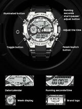 【新品・箱付き】LIGE スポーツ デュアルウォッチ メンズ腕時計 シルバー/ブラック 50m防水 ストップウォッチ デジタル クォーツ_画像4