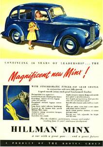 *1948 year. automobile advertisement Hillman Minx Chrysler Peugeot 