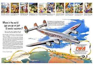 ●376F　1950年のレトロ広告　TWA航空 Trans World