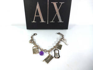 美品★アルマーニエクスチェンジ/ARMANI EXCHANGE★カデナ/カギ/バックル等★シルバー★ブレスレット/バングル/アクセサリー/刻印/箱付き