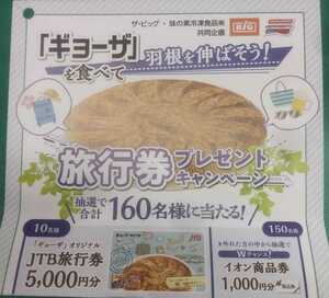 懸賞応募★JTB旅行券が10名様に！イオン商品券が150名様に当たる！味の素 ギョーザを食べて羽根を伸ばそう！キャンペーン！応募レシート