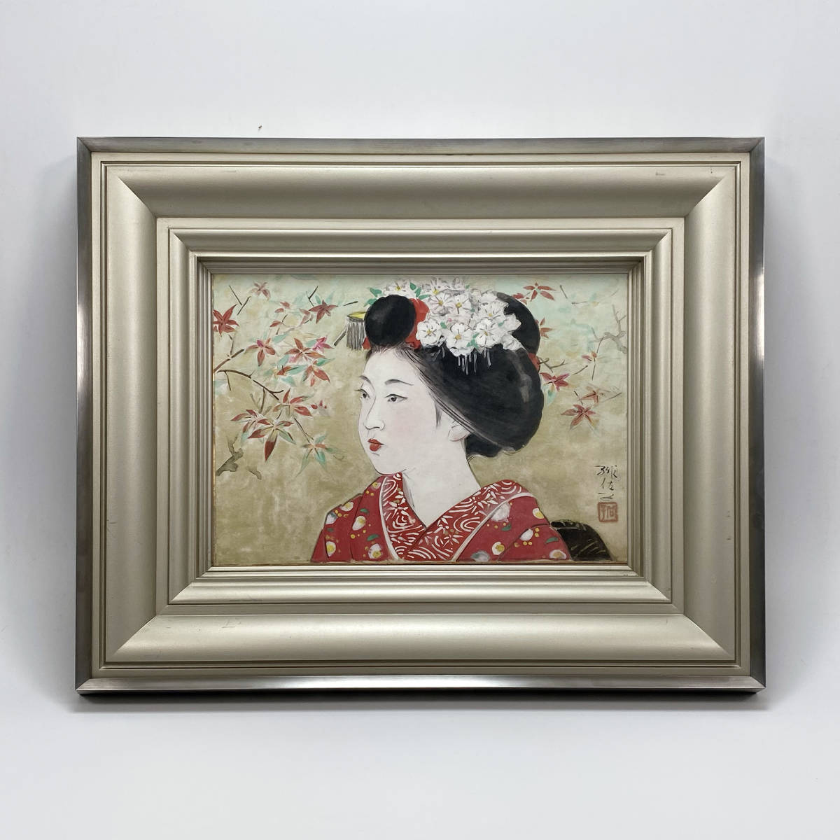 [Authentic] ■ Kajiwara Hisako ■ Autumn in Autumn Japanese painting/with sticker/framed colored paper 240216001, Painting, Japanese painting, others