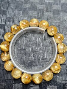 即決 0113L105 極美品★【120A猫目黄金タイチンルチル】★ブレス 12-12.8mm（新品）