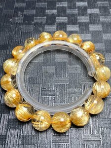 即決 0113L179 極美品★【120A猫目黄金タイチンルチル】★ブレス 12-12.8mm（新品）