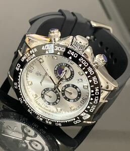 赤字セール　メンズ腕時計　クロノグラフ 防水腕時計　ストップウォッチ　　デイトナオマージュ　ジルコニア　ステンレス1285