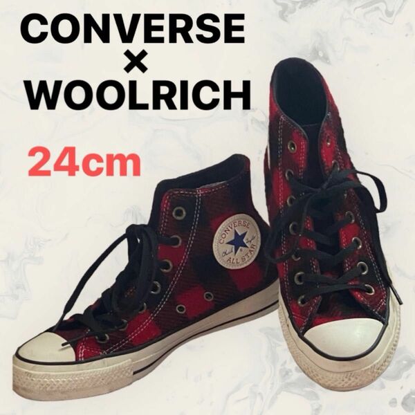 CONVERSE×WOOLRICH チェック柄ハイカットスニーカー 24cm コンバース ウールリッチ コラボ レア 古着