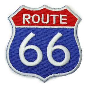 ★新品 ROUTE66 標識 USA ハイウェイ アメリカ ブルー ワッペン アイロン 簡単貼り付け アップリケ 刺繍 裁縫