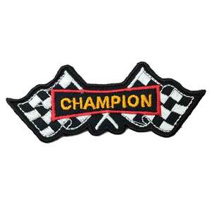 ★新品 CHAMPION チャンピオン フラッグ レース 車 ロゴ デザイン ワッペン アイロン 簡単貼り付け アップリケ 刺繍